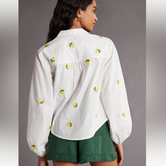 Anthropologie MAEVE Lemon Embroidered Button Down Long Sleeve Blouse XS - Picture 4 of 8